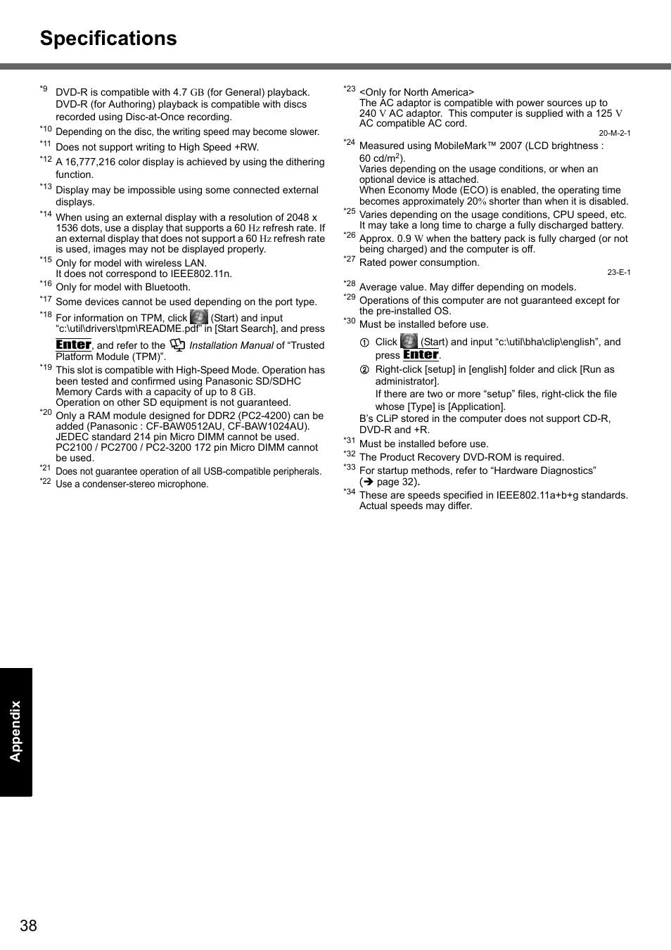 Specifications | Panasonic CF-Y7 series User Manual | Page 38 / 44