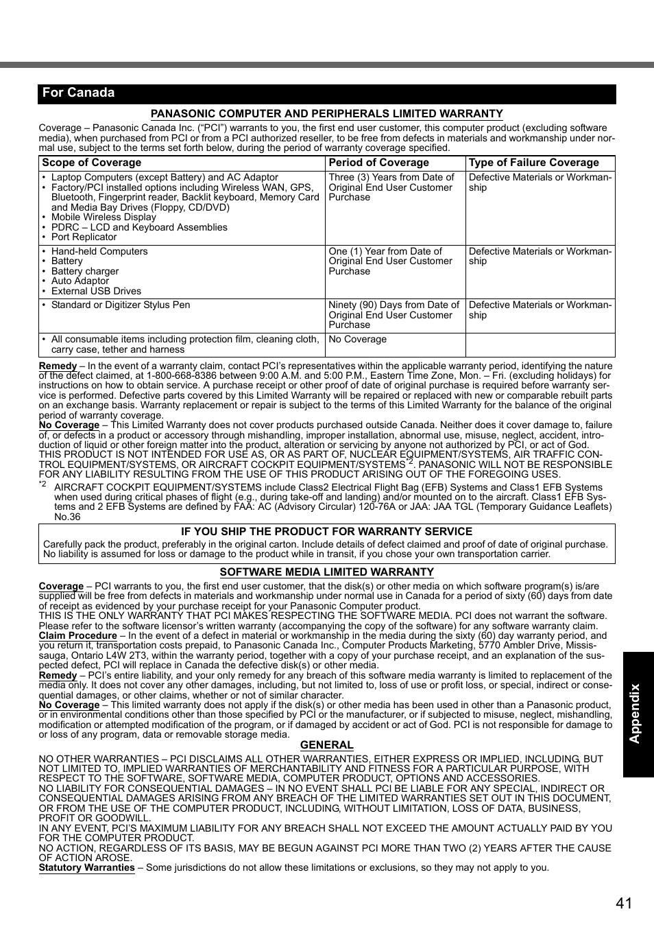 For canada | Panasonic CF-Y7 series User Manual | Page 41 / 44
