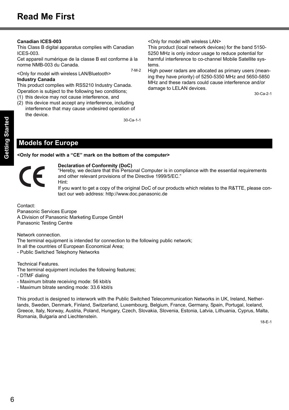 Read me first, Models for europe | Panasonic CF-Y7 series User Manual | Page 6 / 44