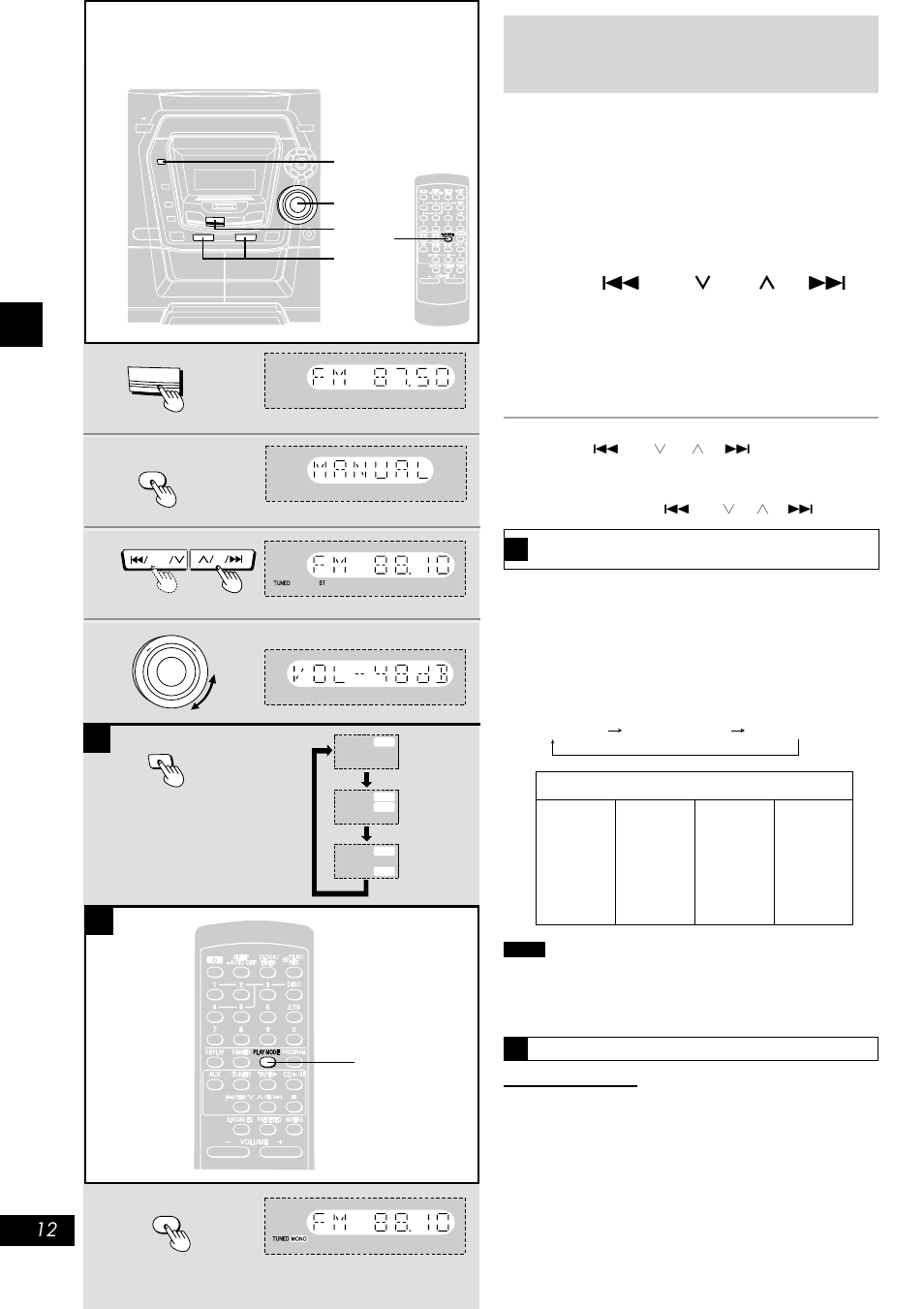 Radio operations, Listening to radio broadcasts, Press [tuner/band] to select band | Adjust the volume, Press and hold [play mode] to display “mono | Panasonic SC-AK300 User Manual | Page 12 / 28