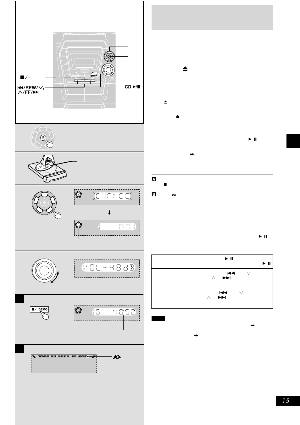 Listening to compact discs, Press [ c ] button, Set cd in the tray | Press [(1) ~ (5)] to play your desired disc, Adjust the volume | Panasonic SC-AK300 User Manual | Page 15 / 28