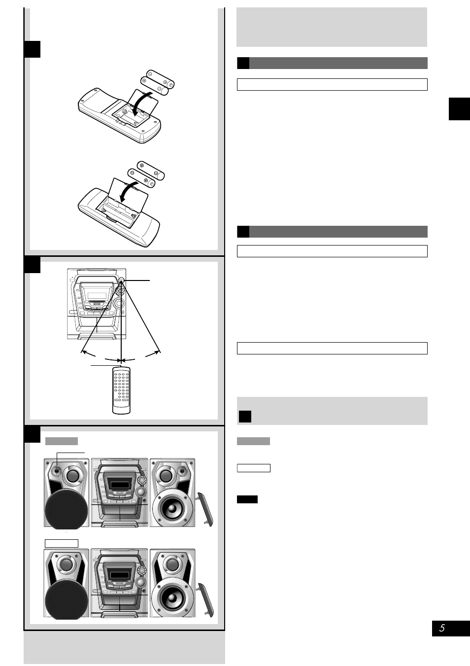 Concerning the remote control, Battery installation, Correct method of use | Placement of speakers, Ab c | Panasonic SC-AK300 User Manual | Page 5 / 28