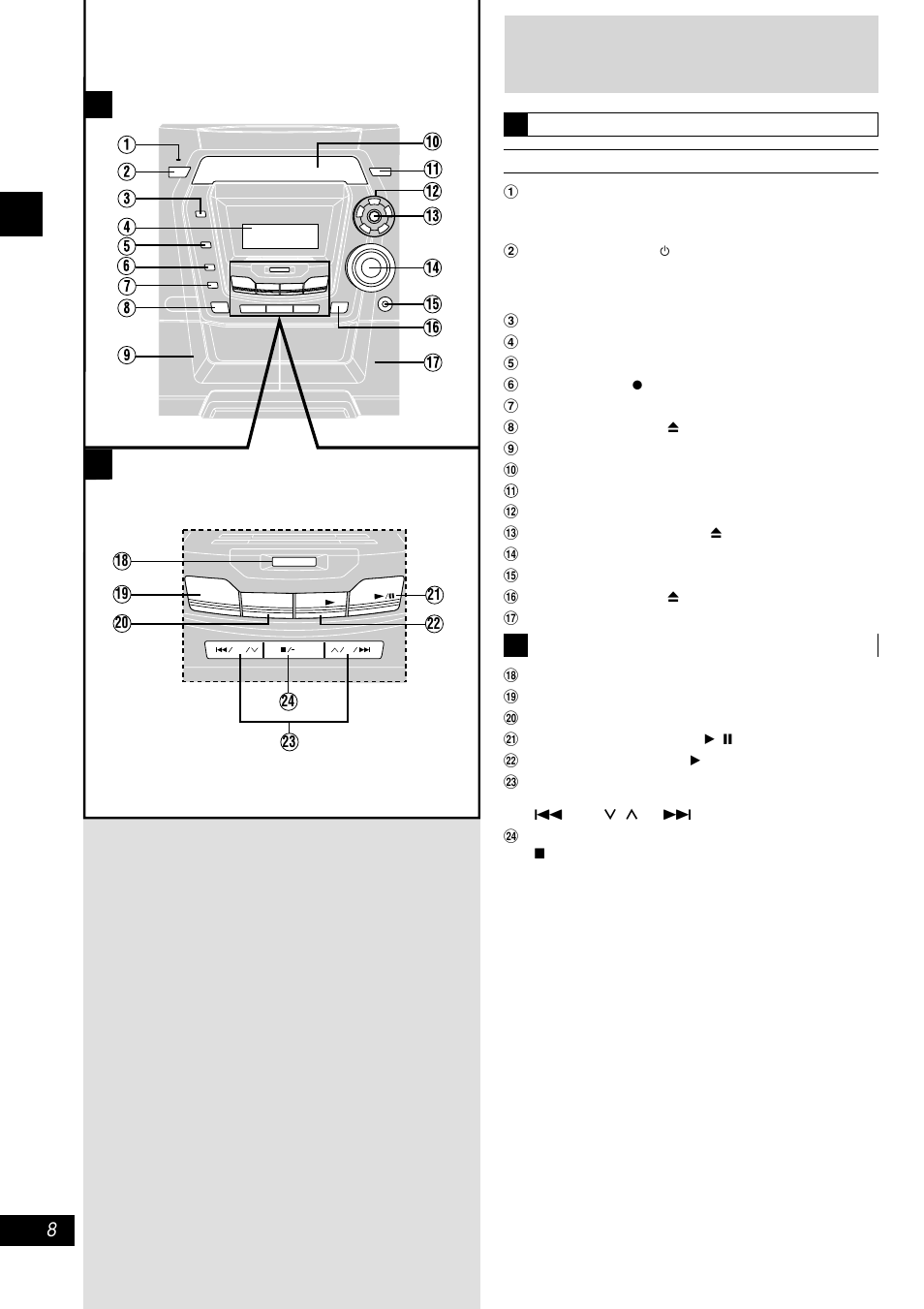 Front panel controls | Panasonic SC-AK300 User Manual | Page 8 / 28