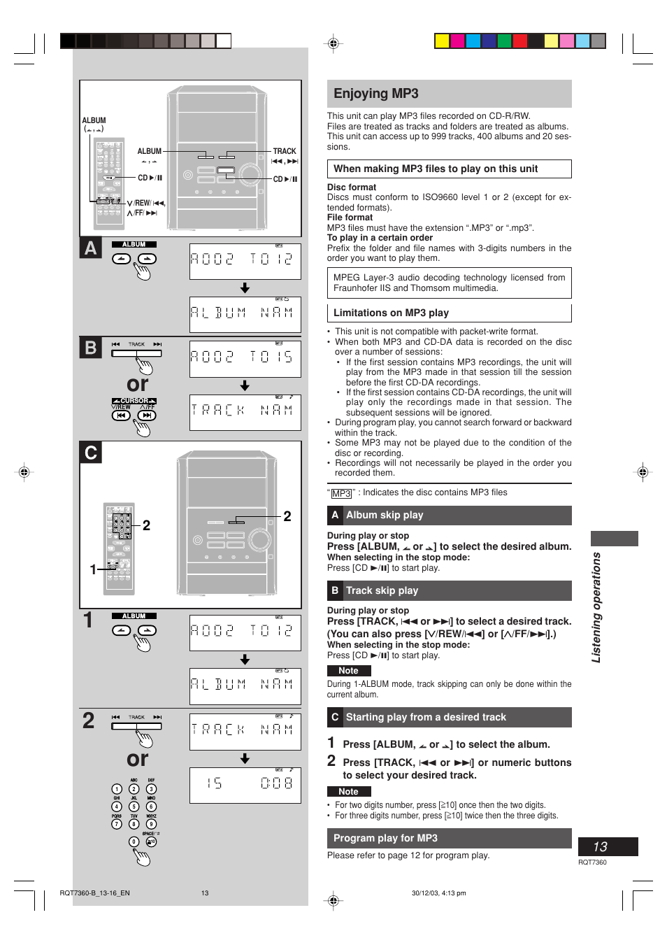 Enjoying mp3 | Panasonic SC-PM9 User Manual | Page 13 / 24