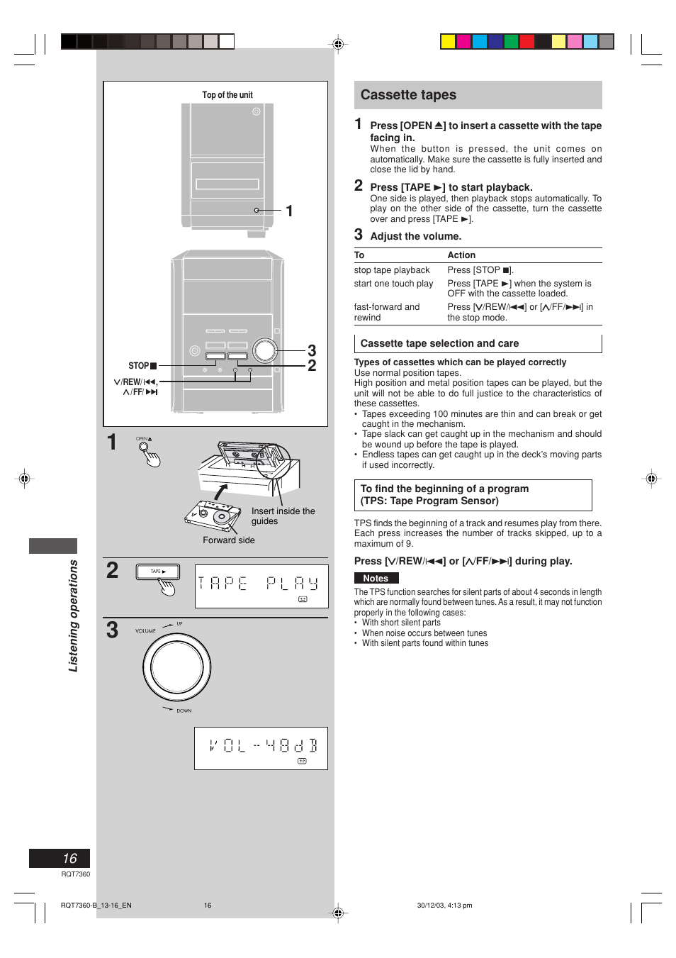 Cassette tapes | Panasonic SC-PM9 User Manual | Page 16 / 24