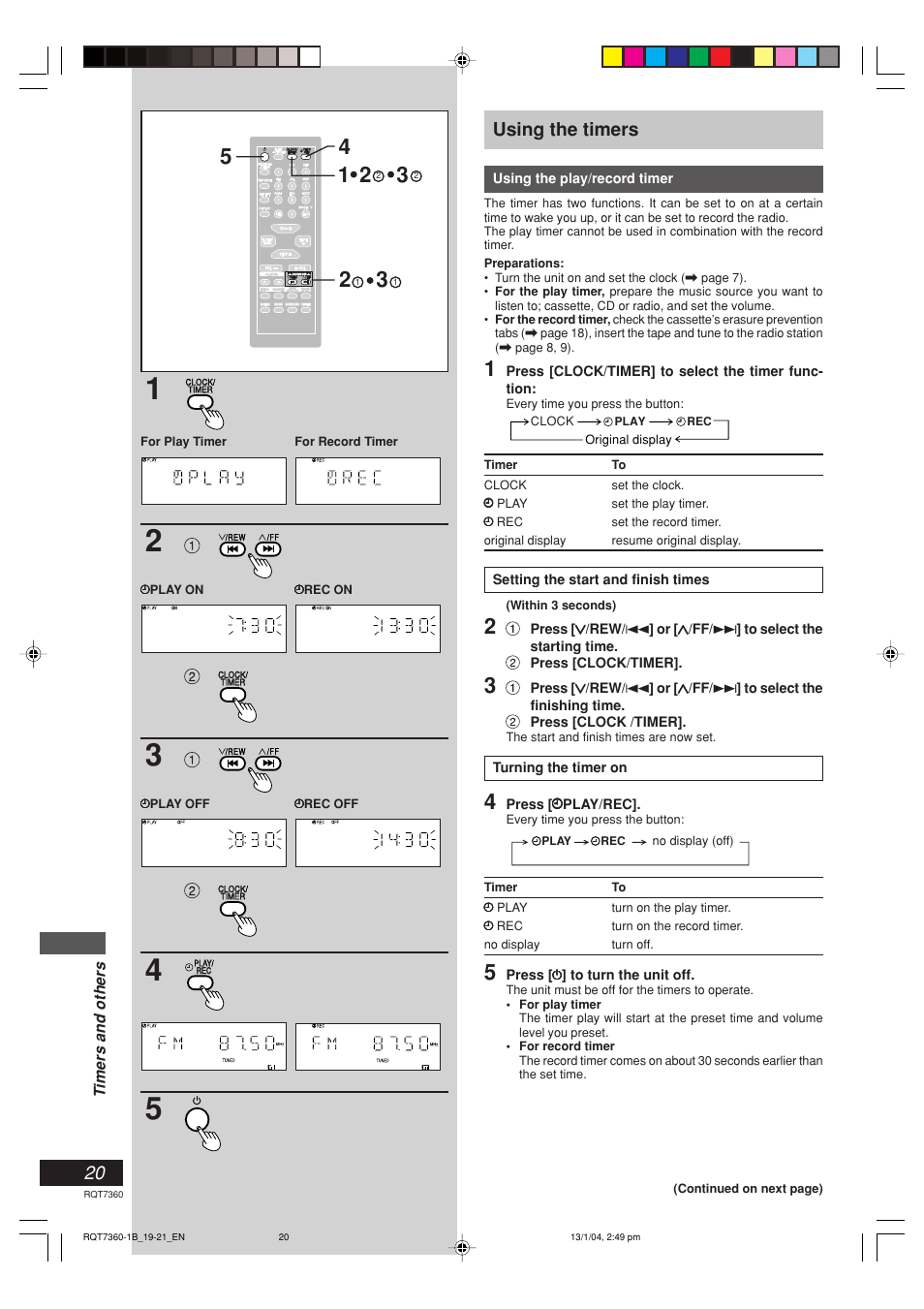 Using the timers | Panasonic SC-PM9 User Manual | Page 20 / 24