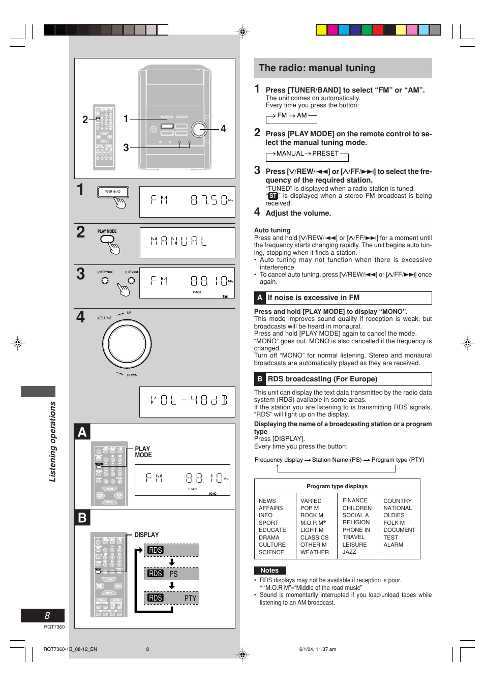 The radio: manual tuning | Panasonic SC-PM9 User Manual | Page 8 / 24