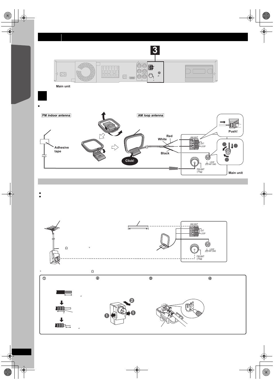 Radio antenna connections, Quick start gu ide, Getting s tarted | Step 3 connections (continued) | Panasonic SC-PT673 User Manual | Page 10 / 40