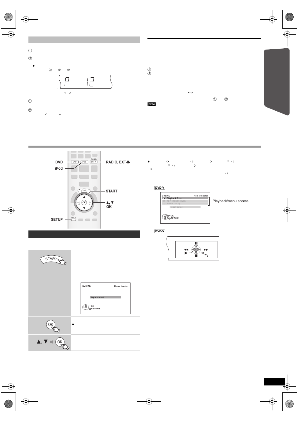 Selecting the playback source, Show the start menu, Select an item | Make the setting | Panasonic SC-PT673 User Manual | Page 15 / 40