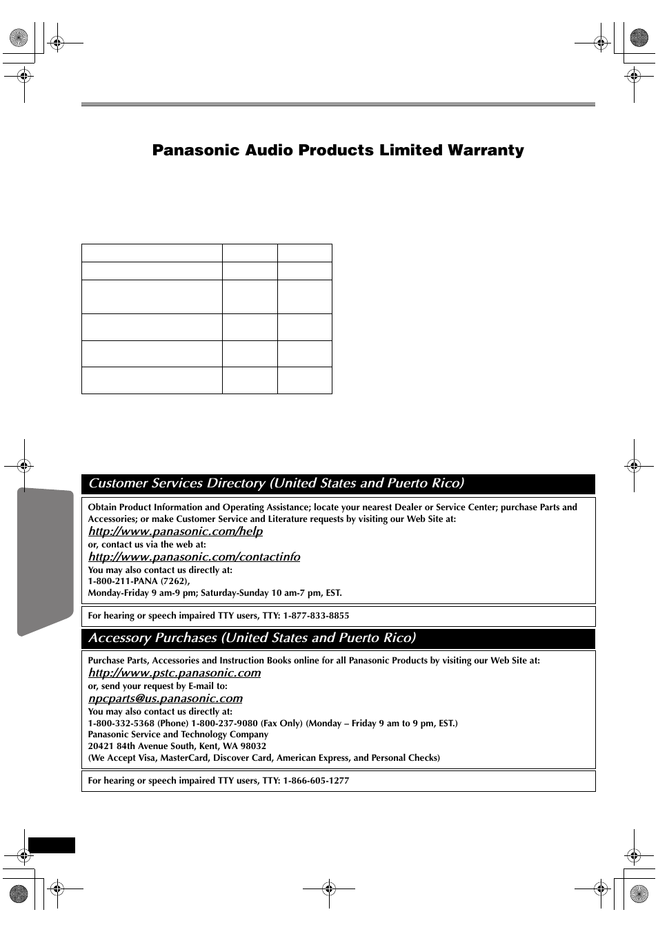 Limited warranty (only for u.s.a. and puerto rico), Panasonic audio products limited warranty | Panasonic SC-PT673 User Manual | Page 36 / 40
