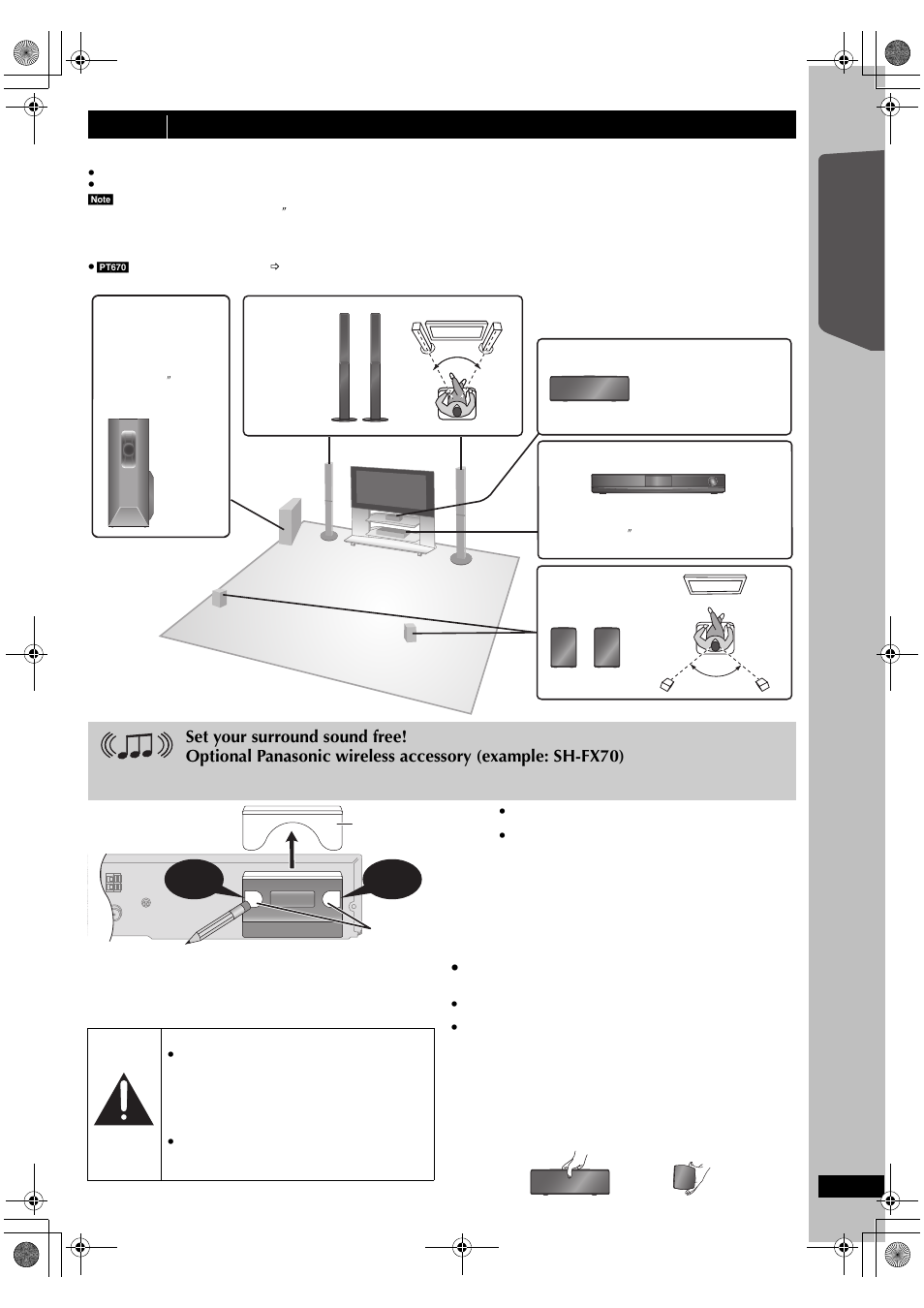 Quick start gu ide, Getting s tarted, Step 2 positioning | Caution | Panasonic SC-PT673 User Manual | Page 7 / 40