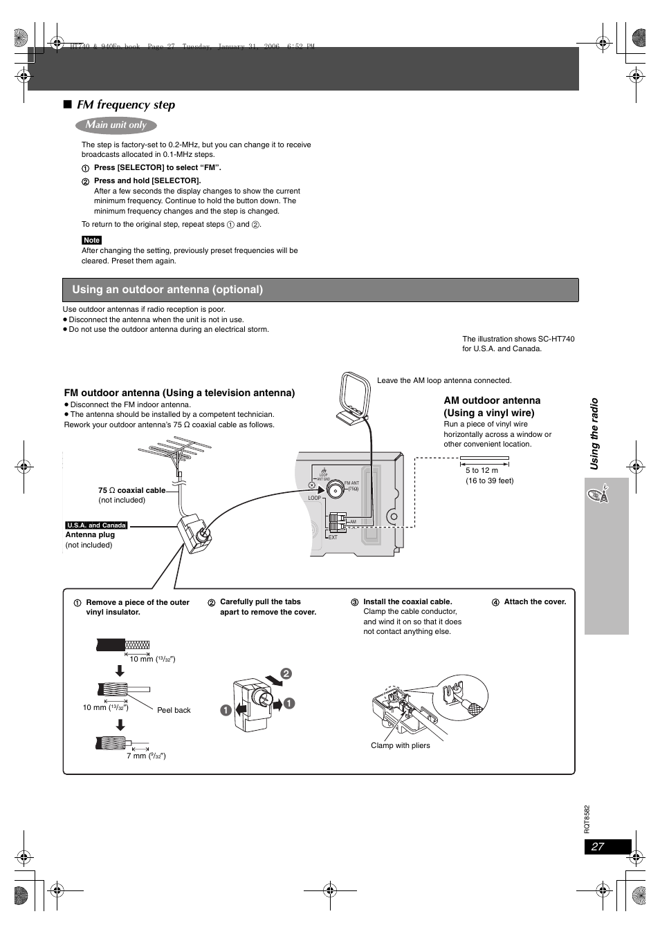 Fm frequency step, Using an outdoor antenna (optional) | Panasonic SC-HT743 User Manual | Page 27 / 40