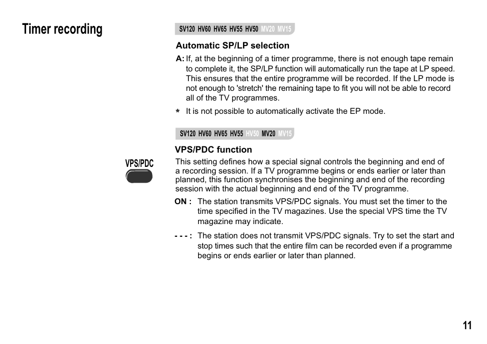 Timer recording | Panasonic NV-MV15  EN User Manual | Page 11 / 32