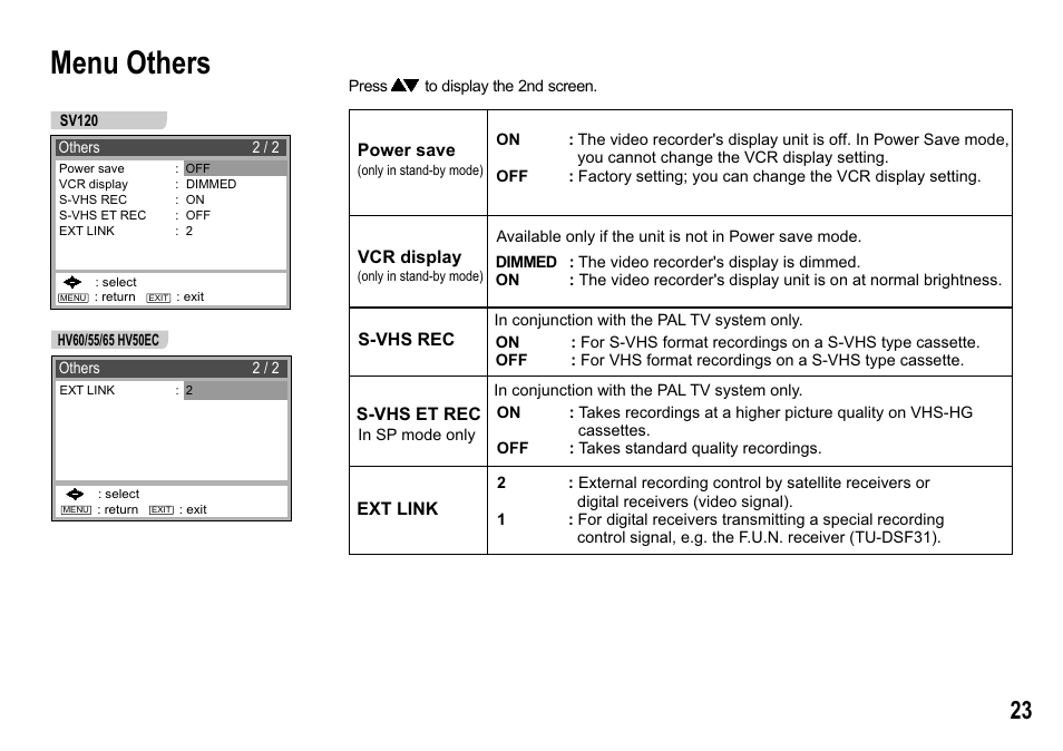 Menu others | Panasonic NV-MV15  EN User Manual | Page 23 / 32