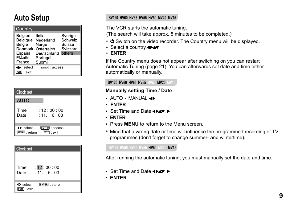 Auto setup | Panasonic NV-MV15  EN User Manual | Page 9 / 32