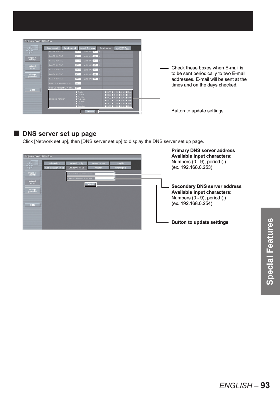 Special features, English | Panasonic PT-D10000E User Manual | Page 93 / 122