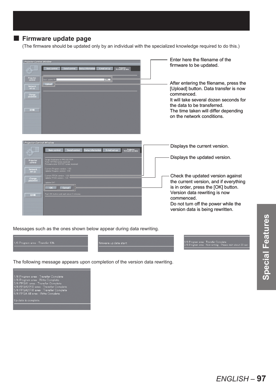 Special features, English | Panasonic PT-D10000E User Manual | Page 97 / 122