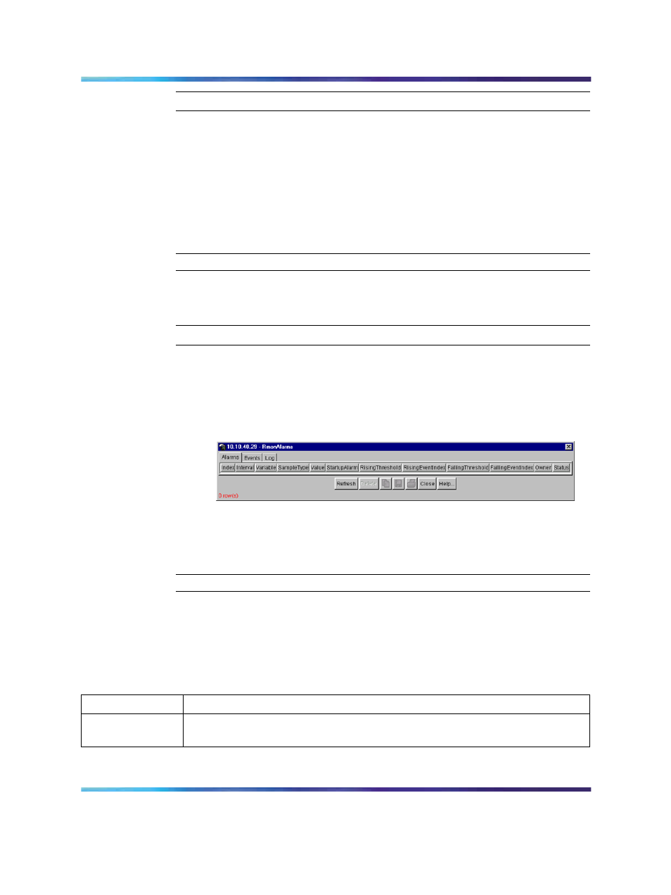 Figure 43 rmonalarms dialog box -- alarms tab, Table 45 alarms tab fields | Panasonic 470 User Manual | Page 104 / 132