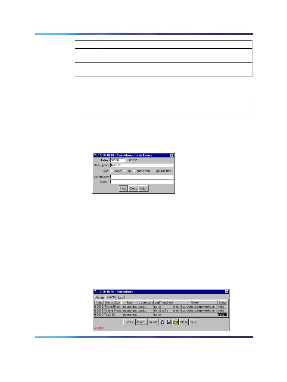 Creating an event, Figure 45 insert events dialog box, Figure 46 new event in the events tab | Panasonic 470 User Manual | Page 108 / 132