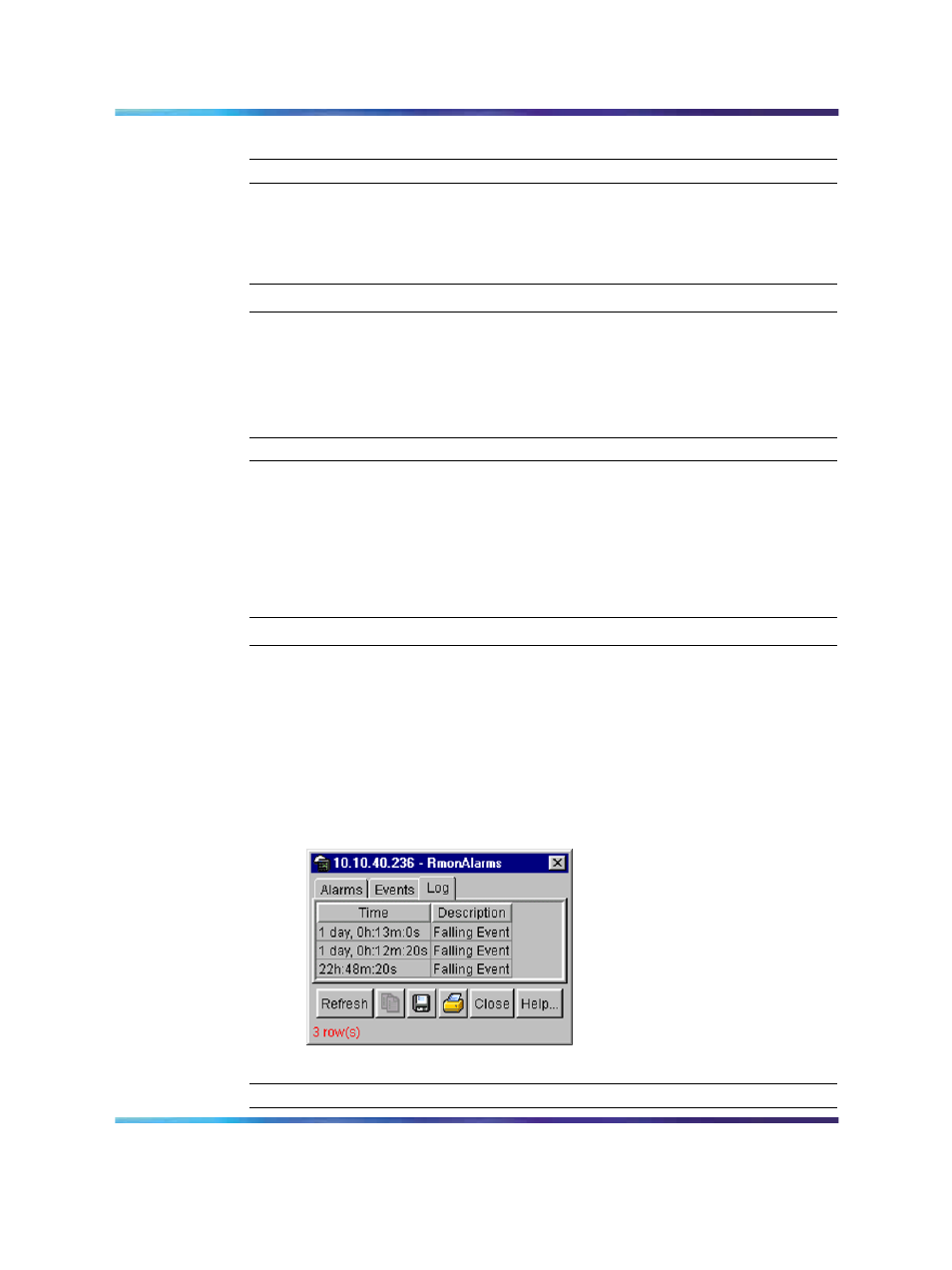 Deleting an event, Rmon log information, Figure 47 log tab | Panasonic 470 User Manual | Page 109 / 132