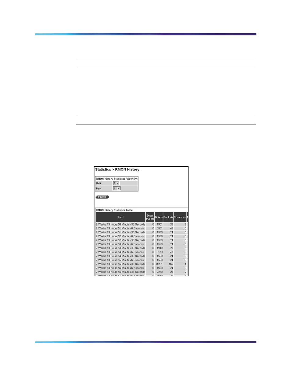 Viewing rmon history | Panasonic 470 User Manual | Page 120 / 132