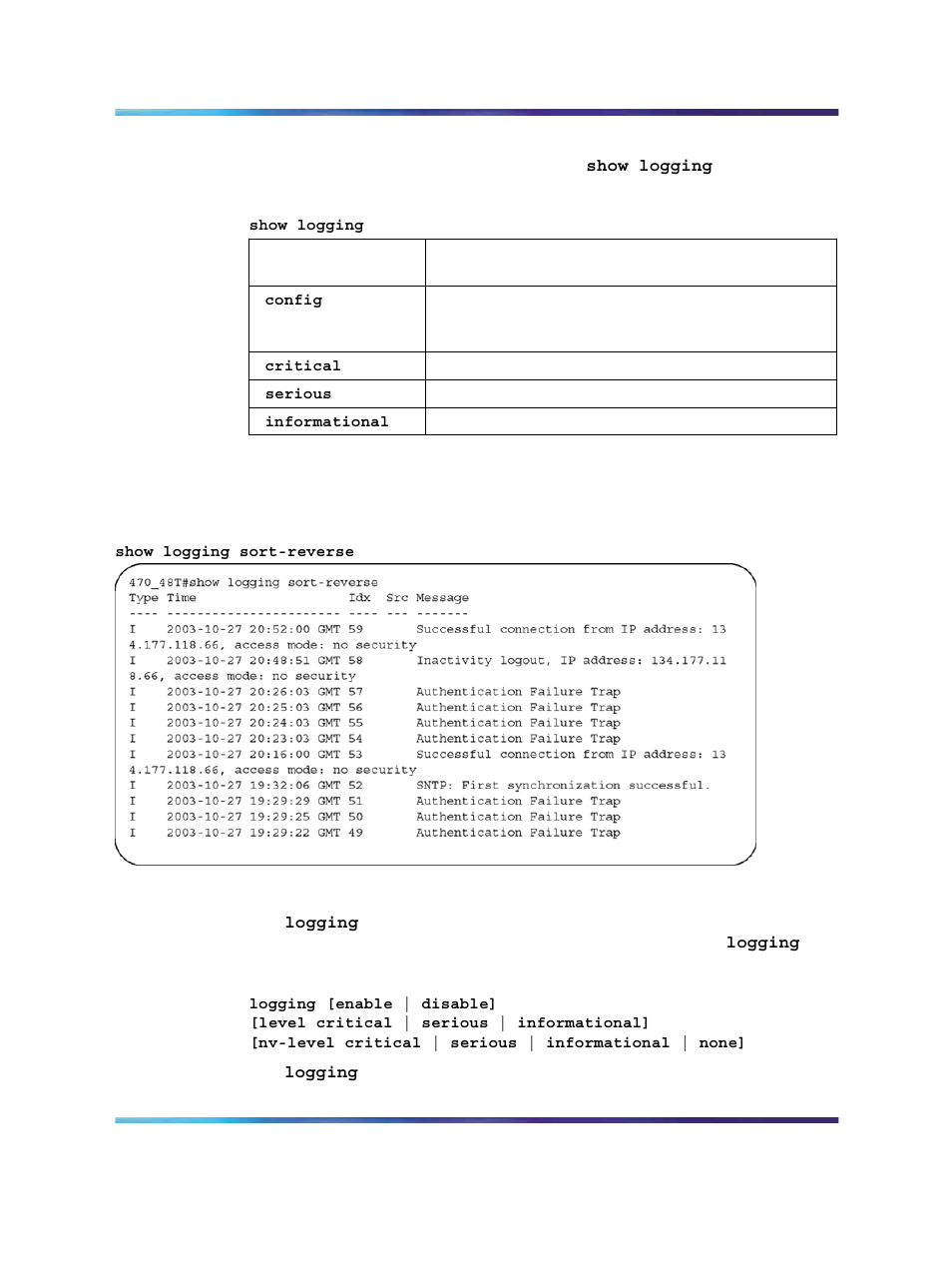 Figure 8 show logging sort-reverse command output | Panasonic 470 User Manual | Page 32 / 132