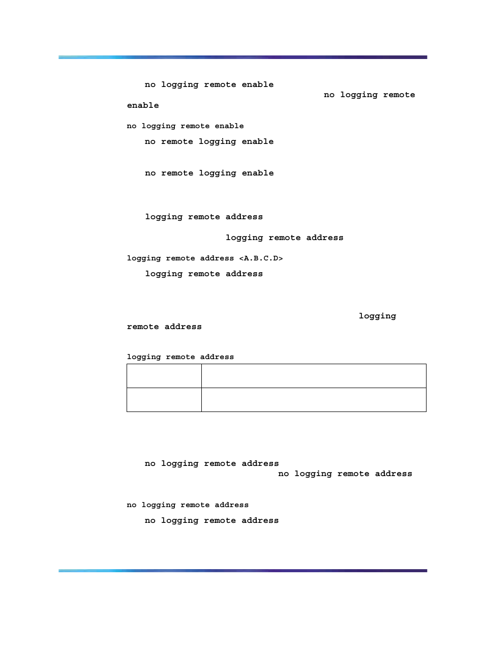 No logging remote enable command, Logging remote address command, No logging remote address command | Panasonic 470 User Manual | Page 37 / 132