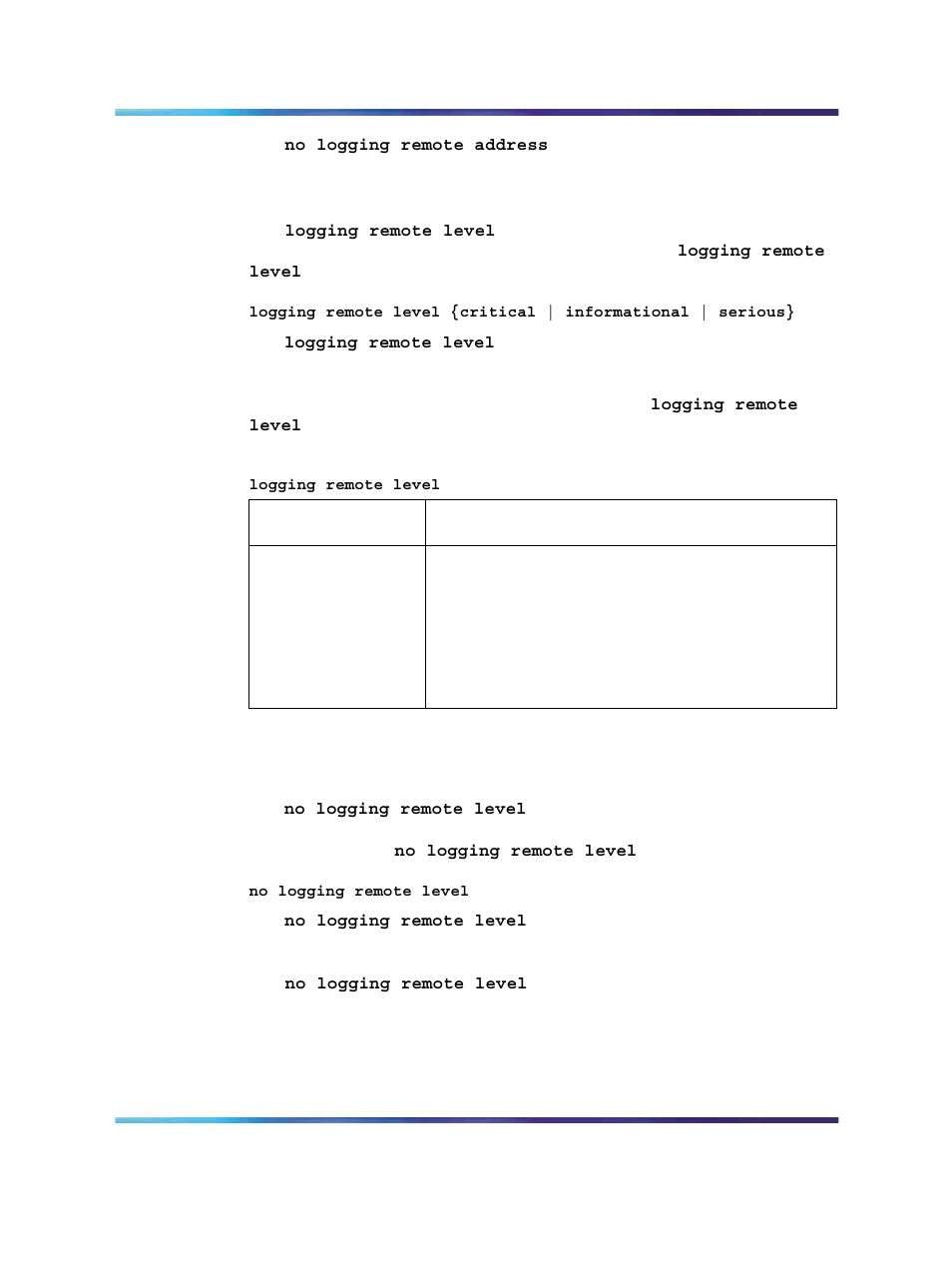 Logging remote level command, No logging remote level command | Panasonic 470 User Manual | Page 38 / 132