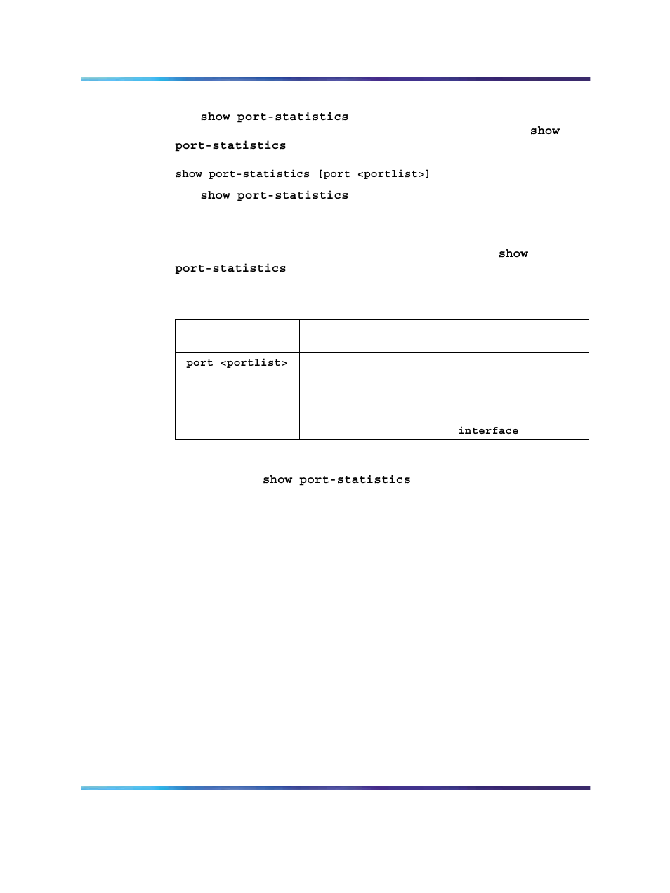 Show port-statistics command | Panasonic 470 User Manual | Page 42 / 132