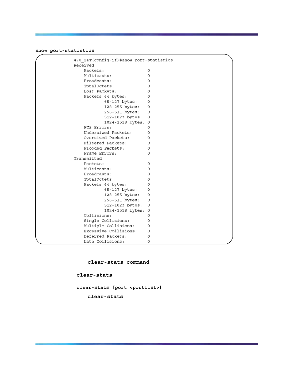 Clear-stats command, Figure 11 show port-statistics command output | Panasonic 470 User Manual | Page 43 / 132