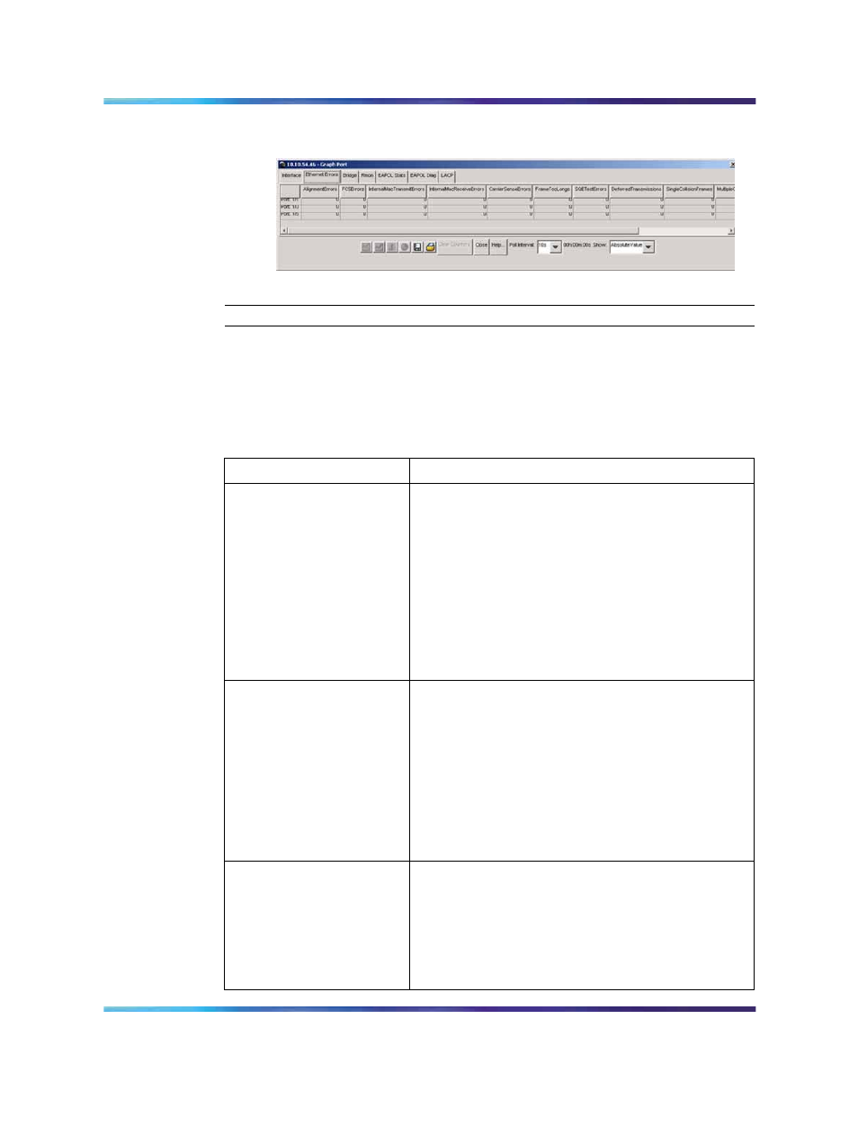 Table 21 ethernet errors tab fields, Figure 19 "graph port dialog box | Panasonic 470 User Manual | Page 60 / 132