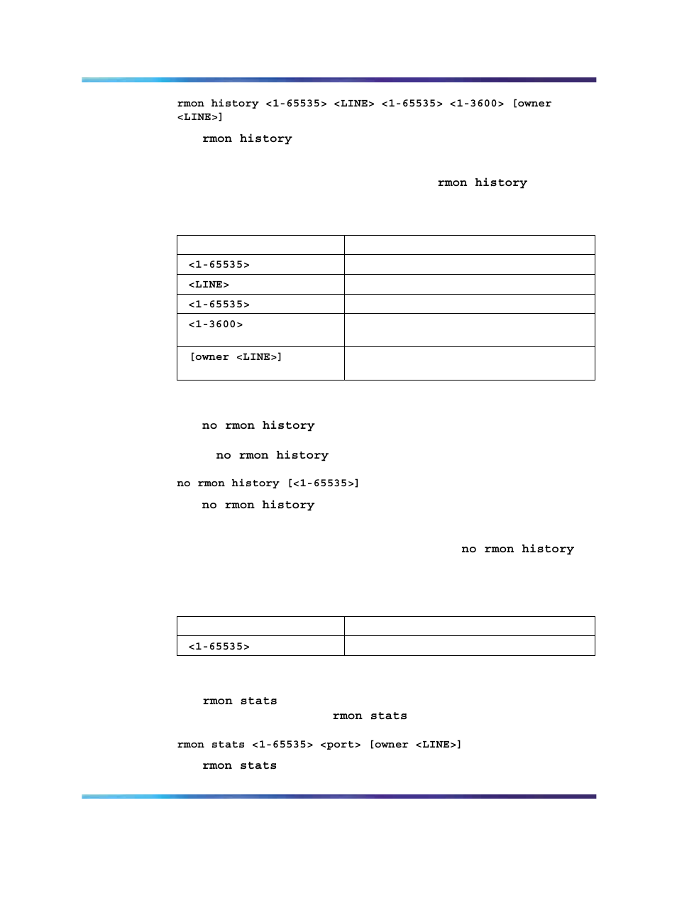 No rmon history, Rmon stats | Panasonic 470 User Manual | Page 89 / 132