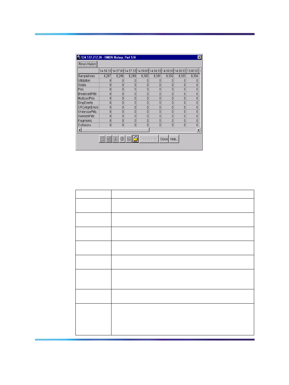 Figure 35 rmon history statistics, Table 42 rmon history statistics tab fields, Figure 35 "rmon history | Panasonic 470 User Manual | Page 95 / 132