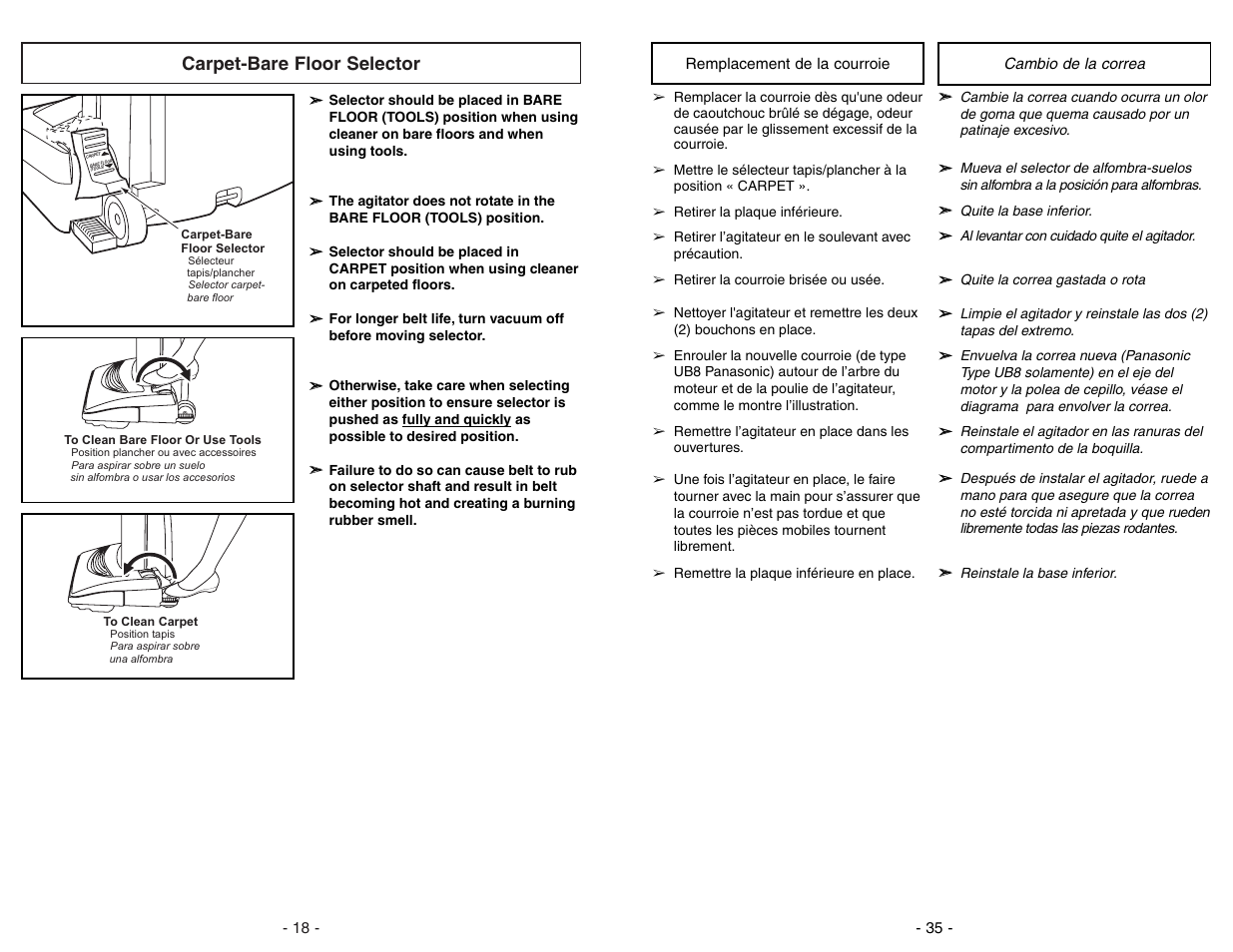 Carpet-bare floor selector | Panasonic MC-V7312 User Manual | Page 18 / 52