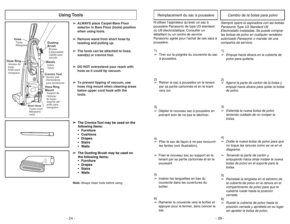 Using tools, Off on | Panasonic MC-V7312 User Manual | Page 24 / 52