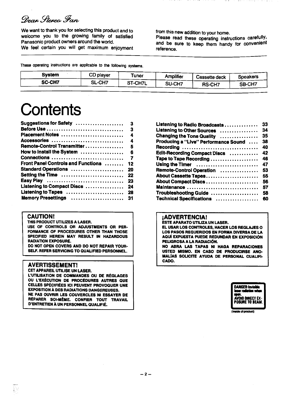 Panasonic SC-CH7 User Manual | Page 2 / 61