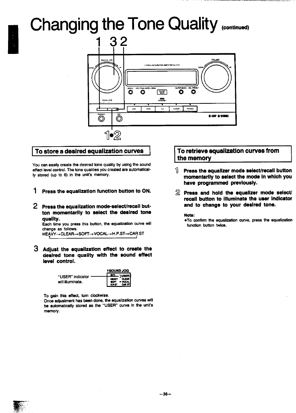 To store a desired equalization curves, Changing the tone quality | Panasonic SC-CH7 User Manual | Page 36 / 61