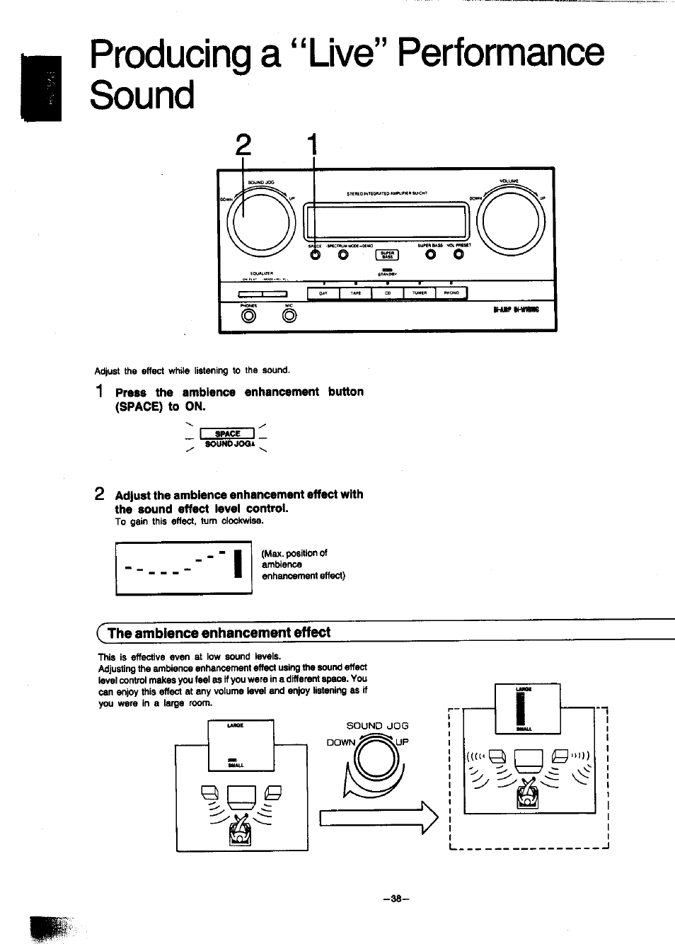 The ambience enhancement effect, Producing a “live” performance sound | Panasonic SC-CH7 User Manual | Page 38 / 61