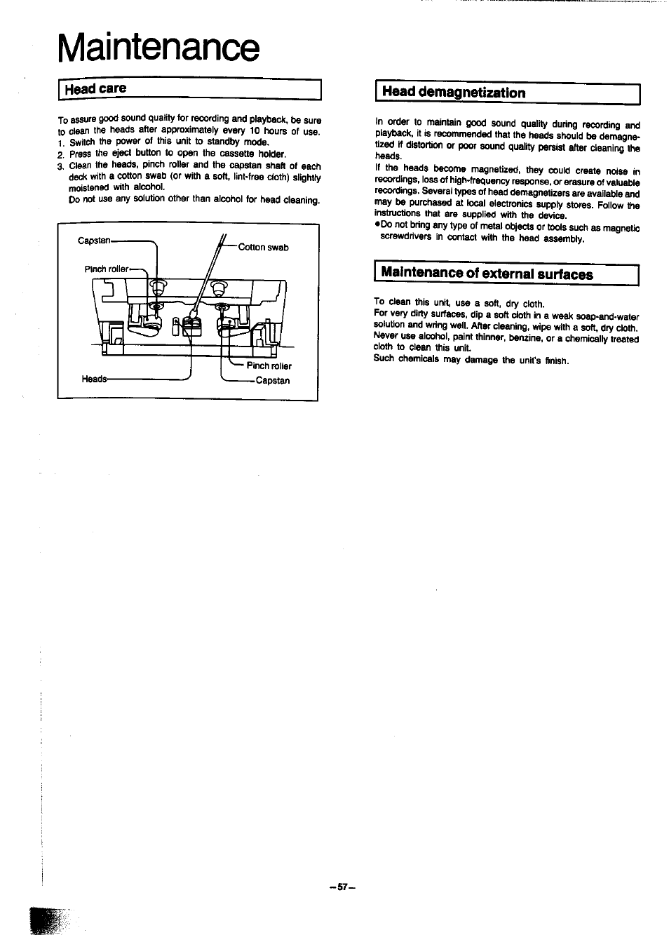Head, Care, Head demagnetization | Maintenance | Panasonic SC-CH7 User Manual | Page 57 / 61