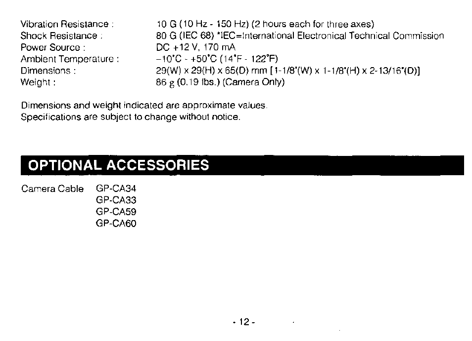 Optional accessories | Panasonic GP-MF130 User Manual | Page 14 / 16