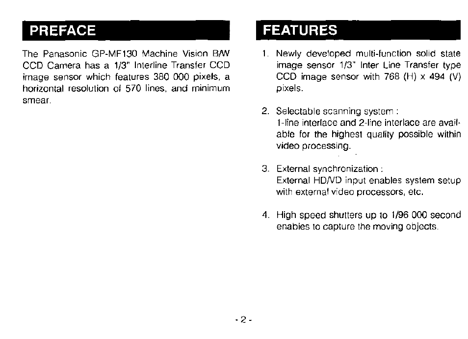 Preface features | Panasonic GP-MF130 User Manual | Page 4 / 16