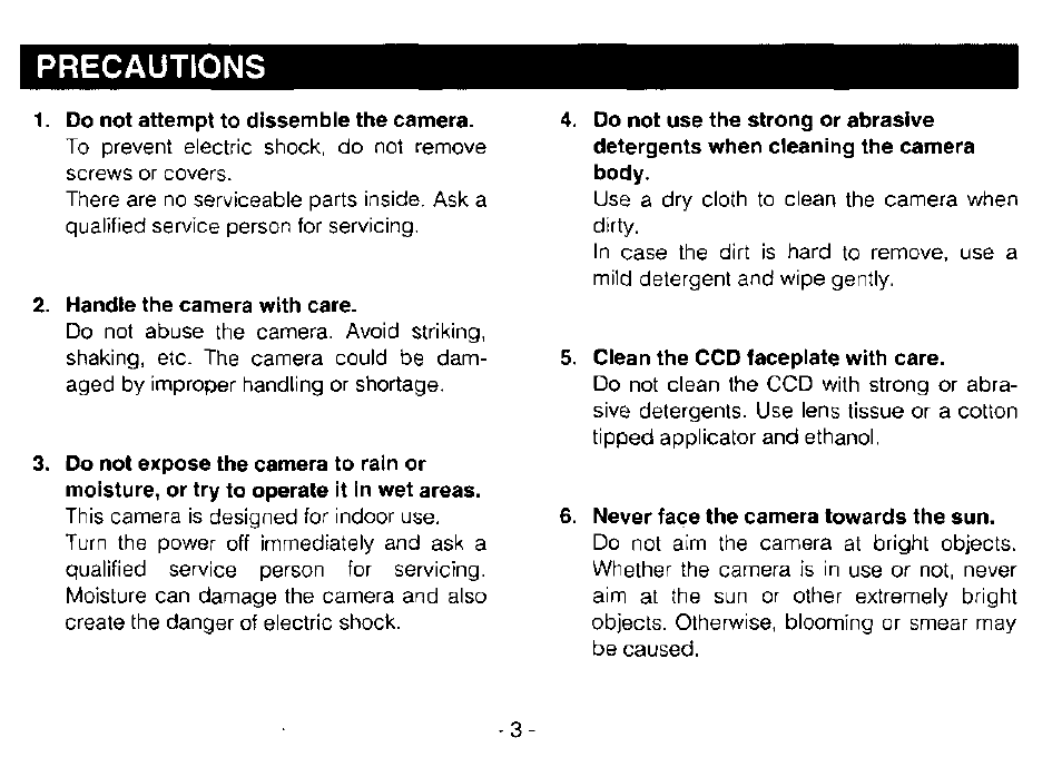 Precautions | Panasonic GP-MF130 User Manual | Page 5 / 16