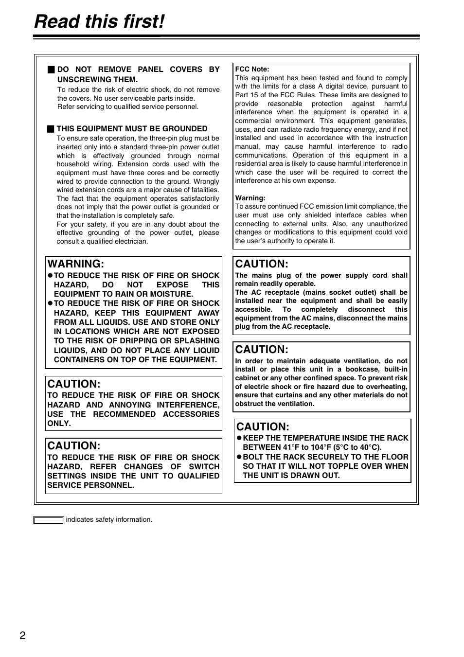 Read this first, Caution, Warning | Panasonic AJ-HDP2000P User Manual | Page 2 / 20