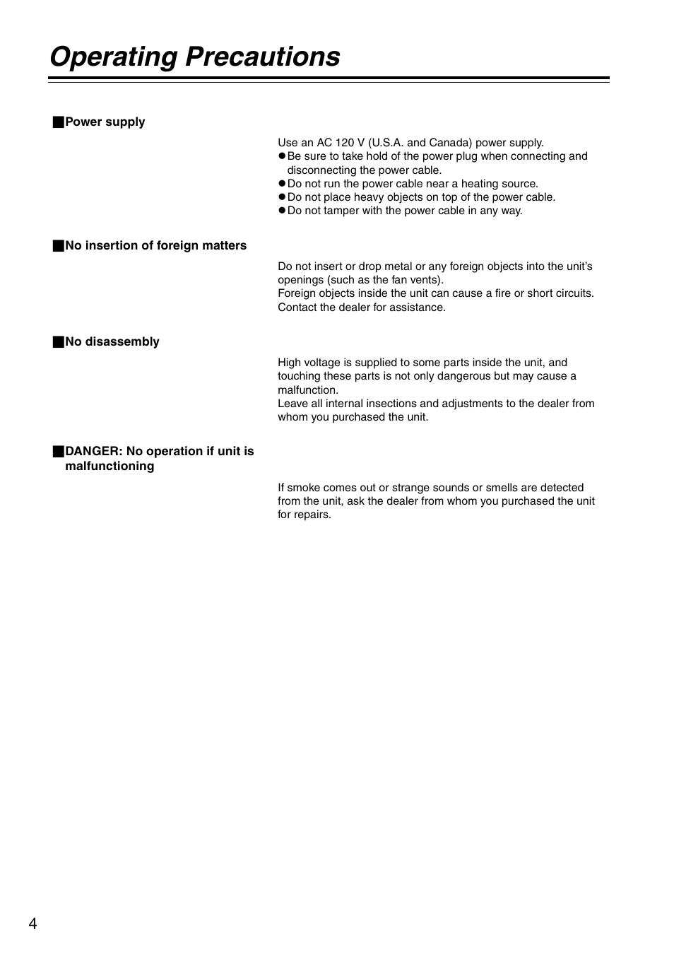 Operating precautions | Panasonic AJ-HDP2000P User Manual | Page 4 / 20