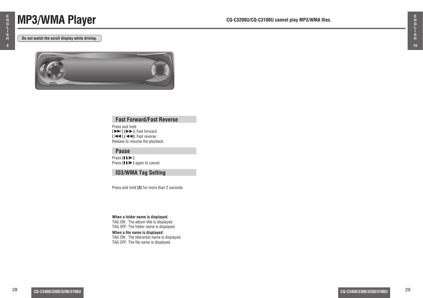Mp3/wma player | Panasonic CQ-C3100U User Manual | Page 9 / 13