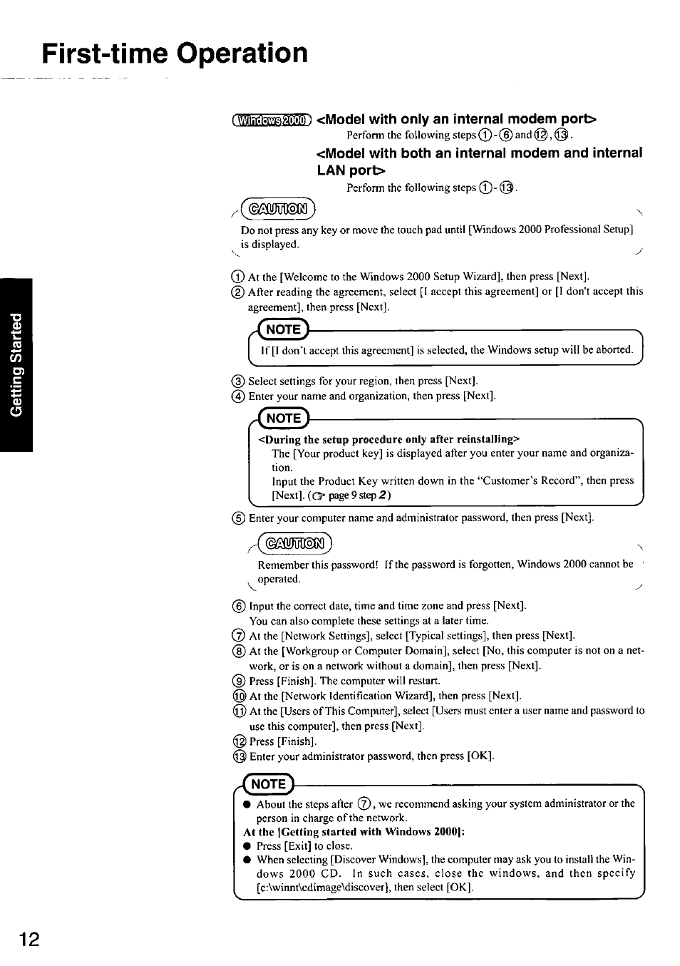 Lwjn9oii^2l)ls, First-time operation | Panasonic CF-48 User Manual | Page 12 / 38