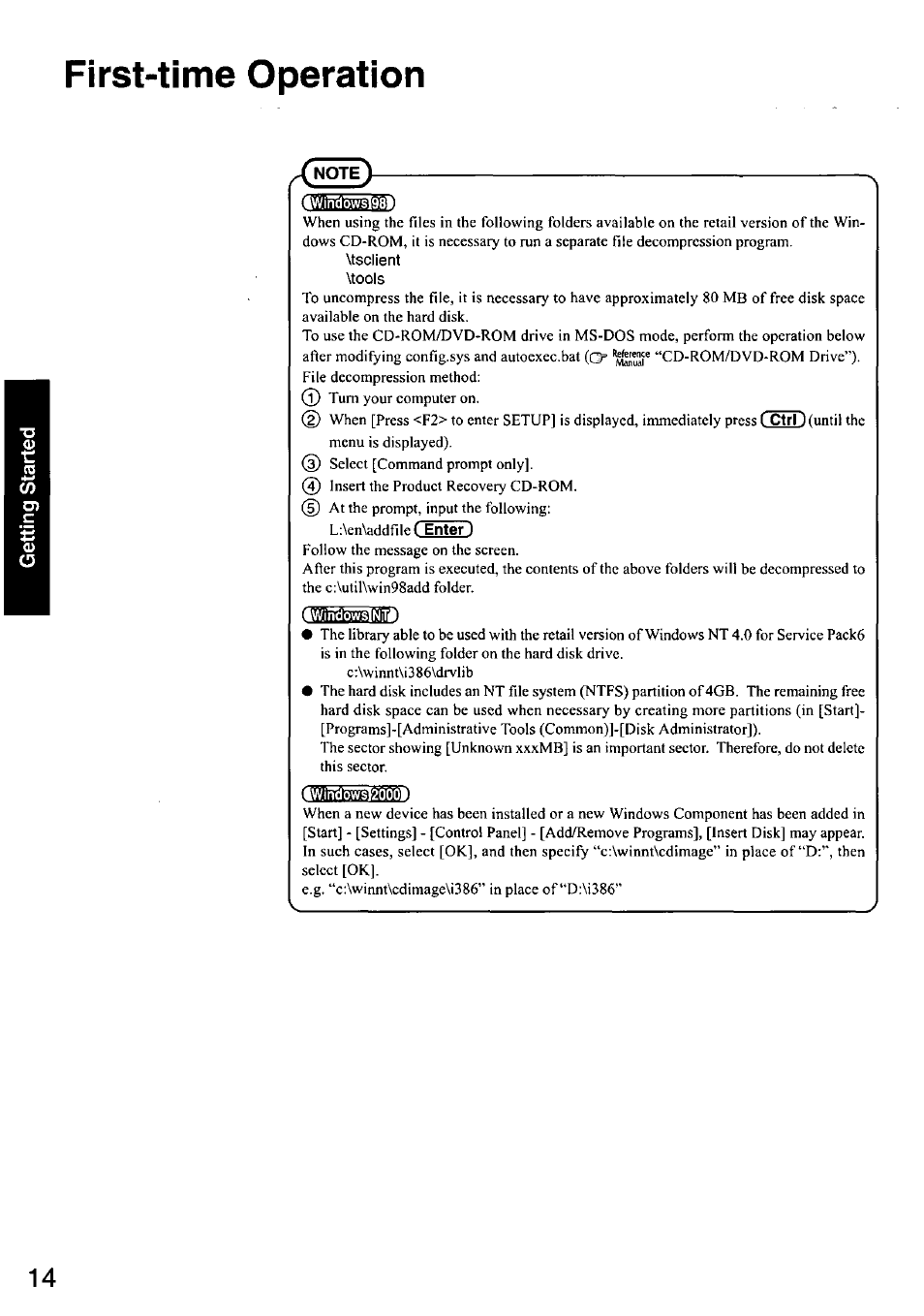 4w.ir!30»2'öröi)l, First-time operation | Panasonic CF-48 User Manual | Page 14 / 38