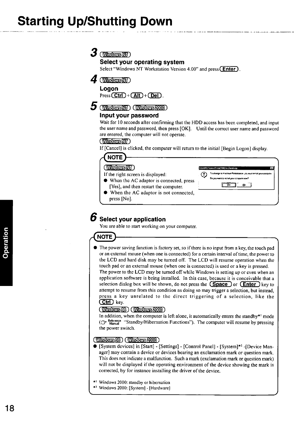 Starting up/shutting down | Panasonic CF-48 User Manual | Page 18 / 38