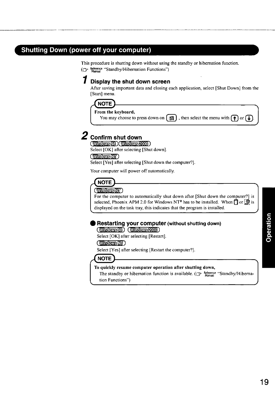Shutting down (power off your computer), Twjn dos980wjn do^20001, Wjnd^slniri | Panasonic CF-48 User Manual | Page 19 / 38