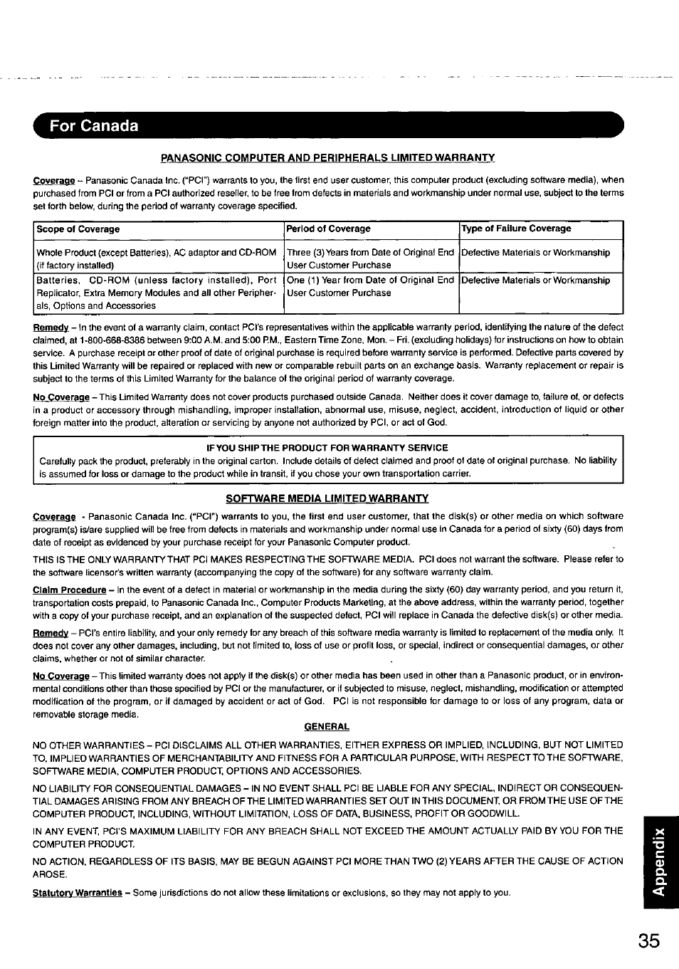 For canada | Panasonic CF-48 User Manual | Page 35 / 38